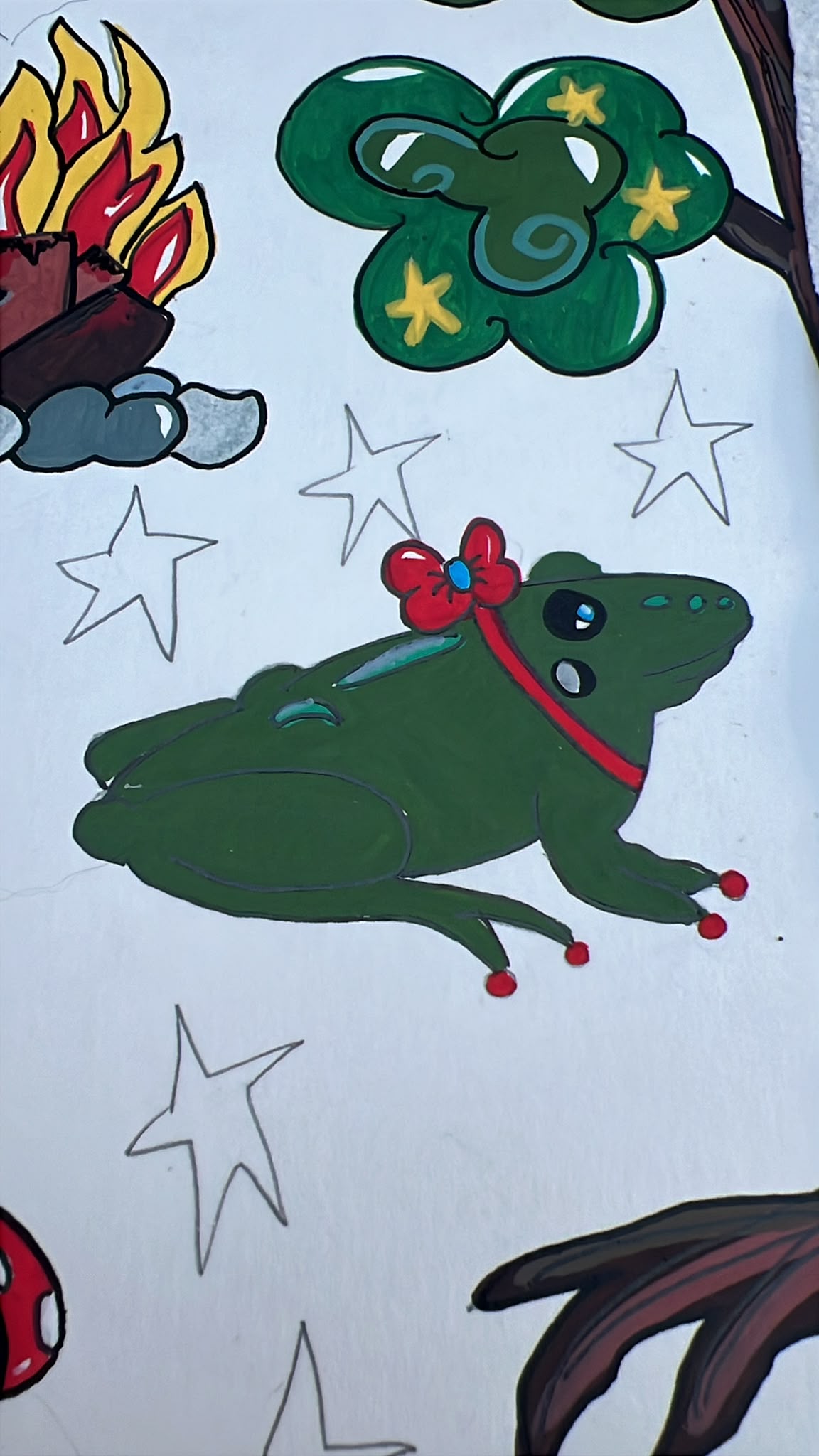 Frosch mit roter Schleife